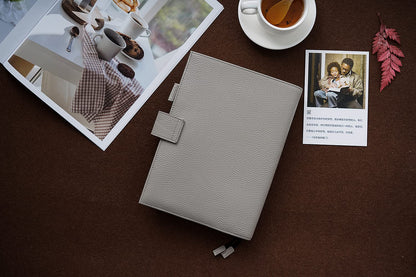 Moterm Leather Cover for A5 Notebooks - Fits Hobonichi Cousin, Stalogy and Midori MD Planners, with Pen Loop, Card Slots and Back Pocket (Pebbled-Gray)