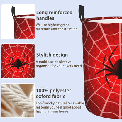 Laundry Basket, Dirty Clothes Basket, Foldable Waterproof Oxford Cloth Storage Basket for Bedroom, Bathroom, Clothes,Large Storage Basket Home Decoration(Red Spider Web)