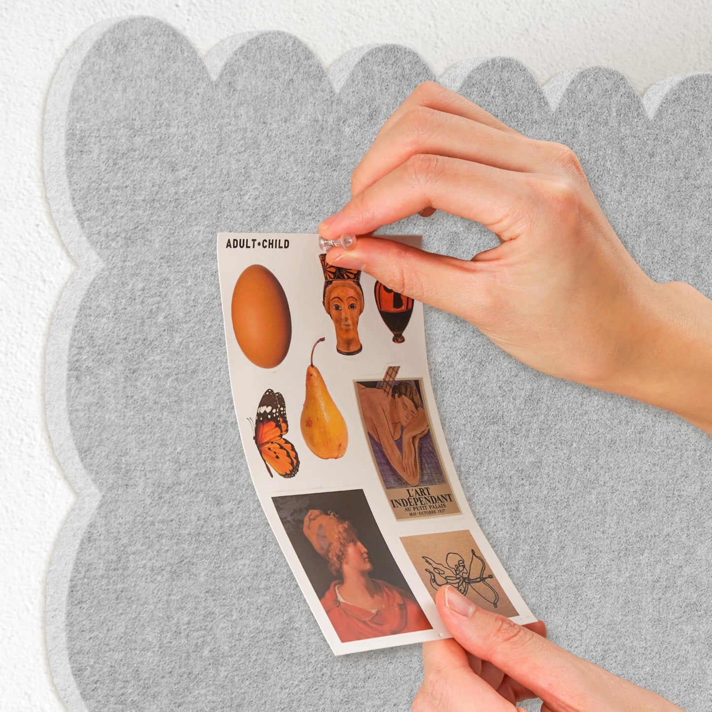 Lightomorrow Scalloped Bulletin Board, 24 x 18 Inches Felt Pin Board - Decorative Cork Alternative for Wall, Foldable Picture Self-Adhesive Vision Prayer Board with 20 Pushpins - Light Gray