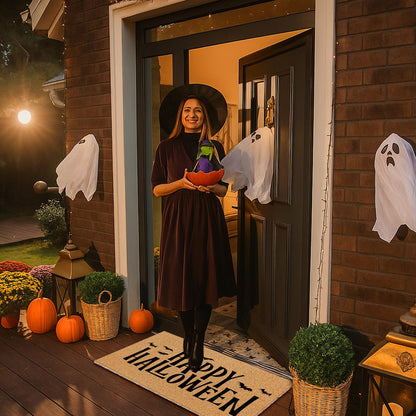 Dunzy 16 Pcs Halloween Stencils for Door Mats Crafts Reusable Hey Boo Ghost Welcome Templates Large Spooky Stencil for Painting Wood Sign Wall Halloween Doormat DIY Project