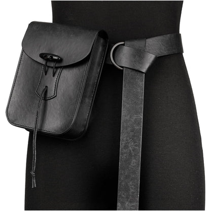 HiiFeuer Medieval Faux Leather Belt Bag, Vintage Renaissance Belt Pouch Fanny Pack Purse, Waist Bag Cosplay for Ren Faire (Black A)