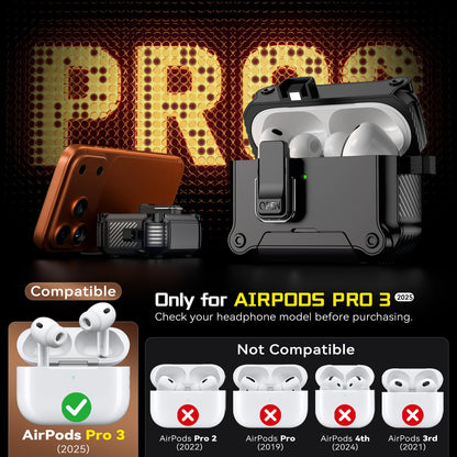 Inesore Compatible with AirPods Pro 3 Case,Secure Lock & Phone Stand Design,Compatible with MagSafe,Automatic Snap Switch Secure Cover (Black,for AirPods Pro 3)