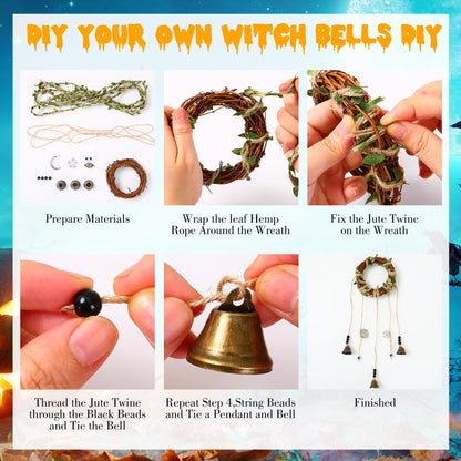 SANDOO 64pcs Witch Bells and Evil Eye for Protection DIY Kit - Witchcraft Supplies,Witches Bells for Door Knob, Windchimes Kit,Evil Eye Door Hanger for Home Bedroom Garden Halloween Decor, Witch Gifts