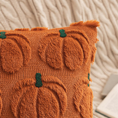 MIULEE Fall Pumpkin Throw Pillow Covers Decor Set of 2 Dark Rust Green Stem 18 x 18 Decorative Cushion Covers Soft Faux Fur Couch Pillows for Autumn Harvest Outdoor Porch Farmhouse Halloween Home