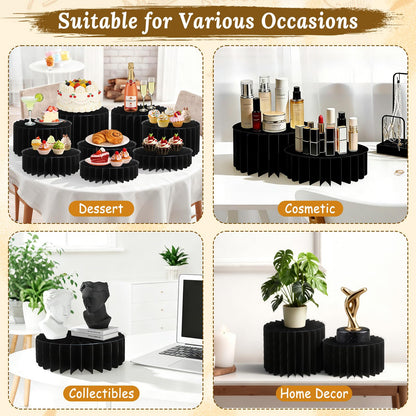 8 Pack Buffet Risers Display Stands, Foldable Food Risers for Buffet Table, Tall Cake Cupcake Stands, Cardboard Cylinder Stand, Dessert Table Display Set for Catering, Jewelry, Wedding, Party Decor (Black)