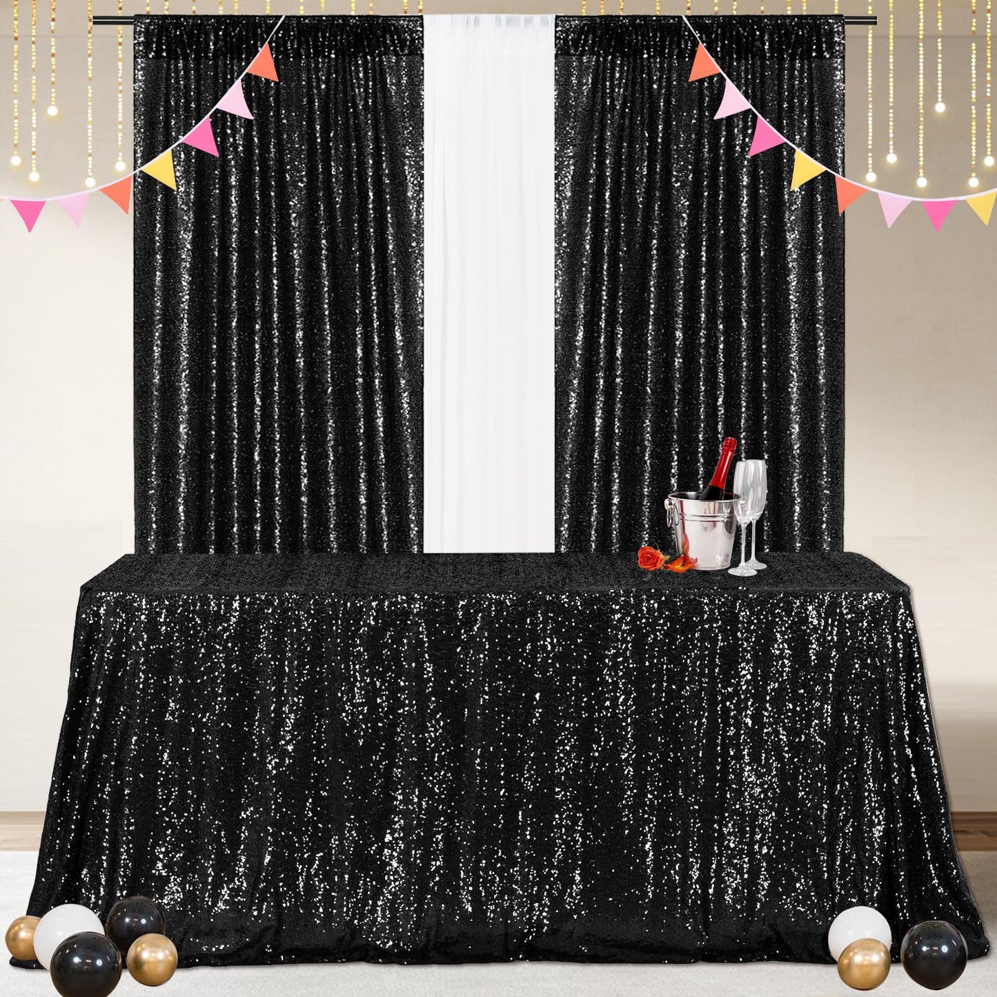 Poise3EHome Black Sequin Tablecloth,60×102 Inch Rectangle Sparkly Fabric Table Cloth for Halloween Birthday Wedding Party Holiday Decoration