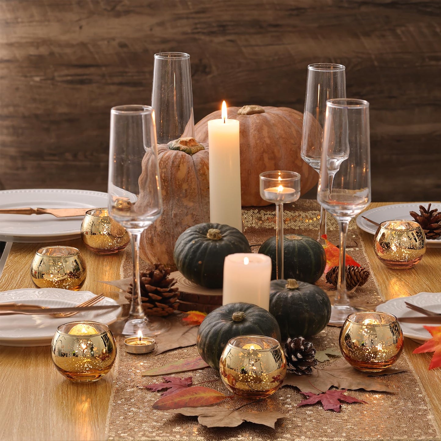 Volens 24PCS Gold Votive Candle Holders for Table Centerpieces, Round Mercury Glass Candle Holders Bulk for Wedding, Birthday, Anniversary, Parties, and Holiday Decorations
