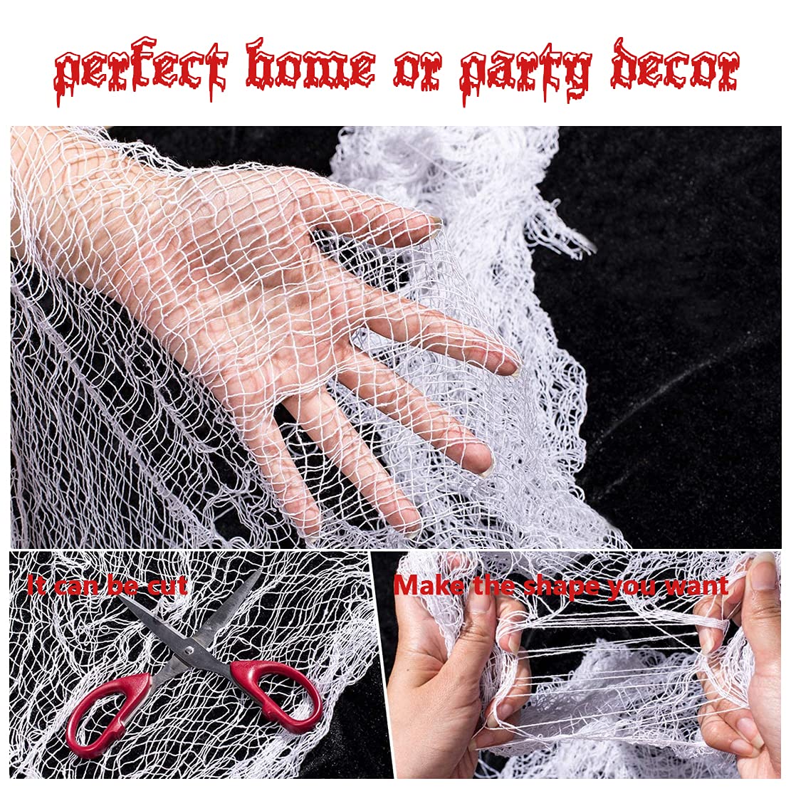 ziyue 2 Pcs 5 Yards X 40" Include Hanging Outdoor Indoor Scary Creepy Halloween Office Party Door Window Giant Spider Wall Yard Table car Lawn Cloth Decorations Cheesecloth Fabric (White + Black)