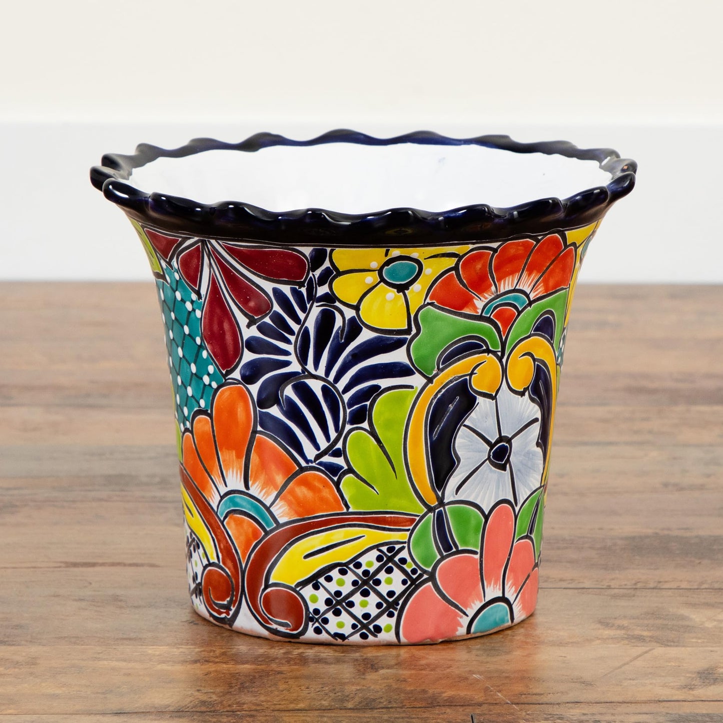Nearly Natural 10-in x 12-in Handcrafted Mexican Talavera Ceramic Planter – Vibrant Hand-Painted Decorative Art Pot with Drainage Hole