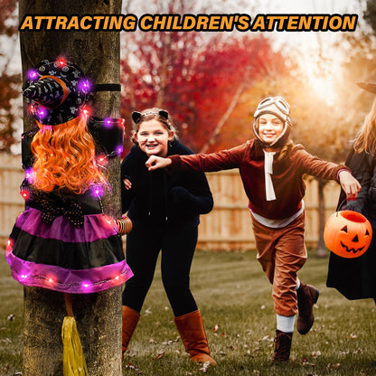 Finphoon Crashing Witch Into Tree Halloween Decoration Lighted Flying Witch Crashing into Tree, Halloween Trees Decorations, Flying Witches Hanging Decor for Yard, Garden, 48" H
