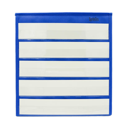 Blue Tabletop Desktop Pocket Chart with Bonus 20X Dry Erase Cards. Double Sided and Self-Standing (13” X 12”)