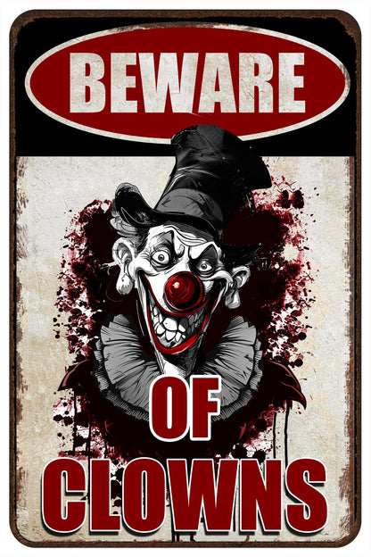 Halloween Signs Clown Decorations Creepy Stuff Scary Decor For Circus Yard Warning Metal Sign Beware Of Clowns 12x8 Inches