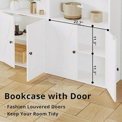IRONCK Industrial Bookshelves and Bookcases with Doors Floor Standing 6 Shelf Display Storage Shelves 70 in Tall Bookcase for Home Office, Living Room