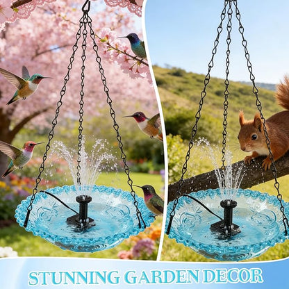 warmow Hanging Bird Bath Fountain, Outdoor Water Fountain, Hanging Bird Bath with Water for Outdoors Garden Patio Backyard Lawn Decor (USB-Powered Single-Layer, Blue)