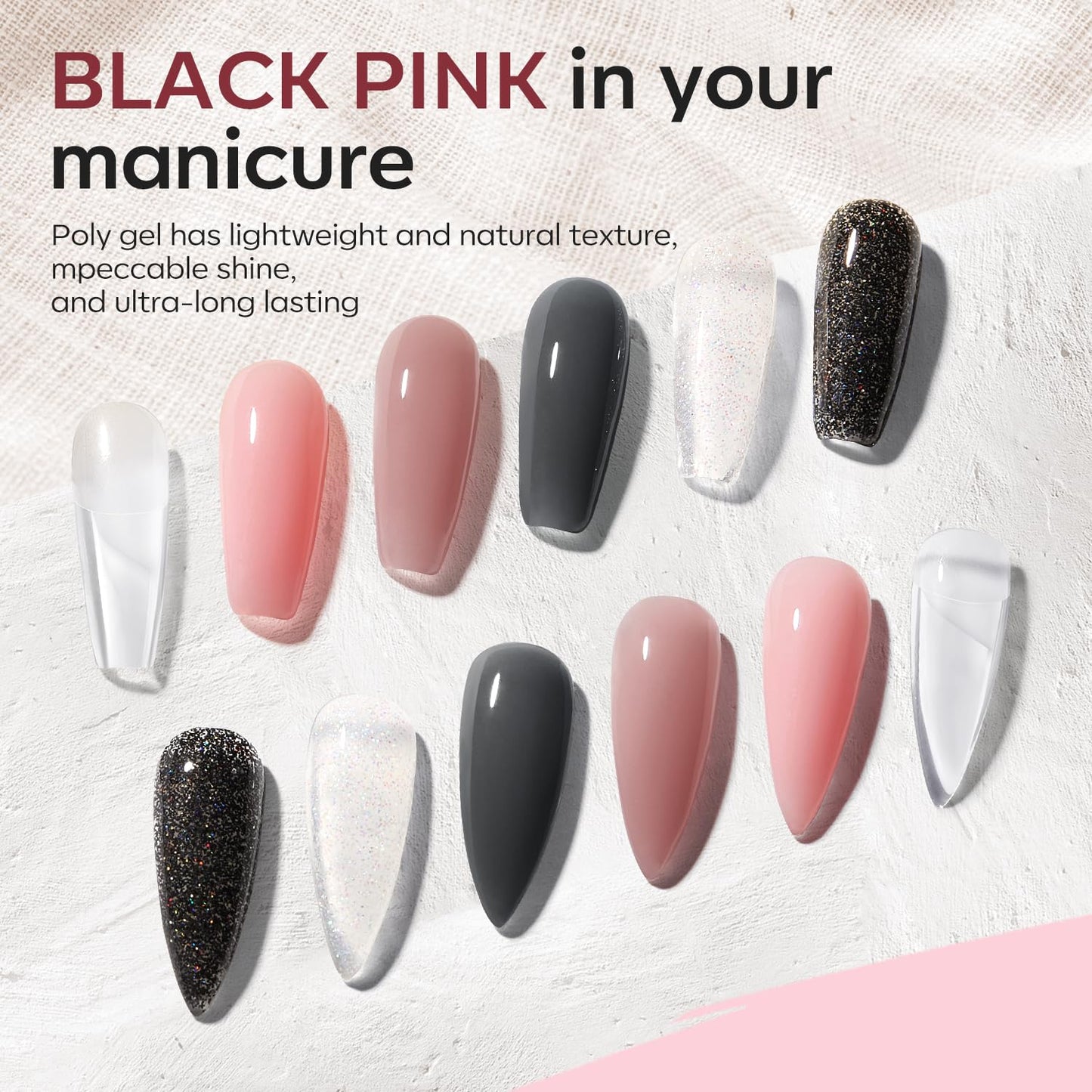 modelones Poly Gel Nail Kit 6 Colors with 8 W Nail Lamp Extension Gel Kit Jelly Milky White Pink Nude Complete Tools Beginner Thickening Solutions DIY at Home for Women