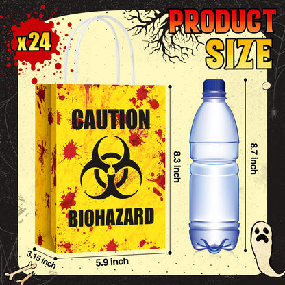TaoBary 24 Pcs Halloween Biohazard Treat Bags Halloween Paper Gift Bags with Handles Zombie Theme Horror Party Favors for Candy Goodie Snacks Holiday Party Supplies