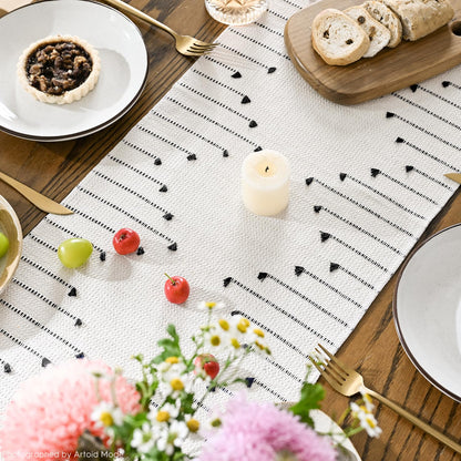 Artoid Mode Black Boho Table Runner for Farmhouse Rustic，Seasonal Holiday Macrame Burlap Kitchen Dining Table Decoration for Home Party Decor 12x72 Inch