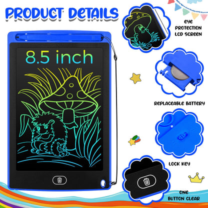 Zhehao 24 Pieces LCD Writing Tablet Doodle Board 8.5 Inch Colorful Reusable Screen Board Pad Reusable Drawing Writing Learning Educational Pad Toys for Girls Boys 8-10 3-10(Blue,Round Style)