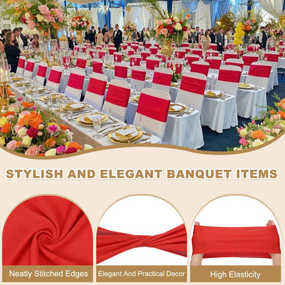PATIKIL Premium Spandex Chair Sashes Bows, 50 Pcs Elastic Stretch Chair Cover Band Ties with Slider Buckle for Birthday Party Banquet Wedding Decoration, Bright Red