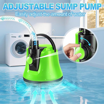 Sump Pump Submersible, Water Pump with Adjustable Flow, Pool Cover Pump Above Ground, Electric Portable Water Removal Pump, Water Pump for Pool Draining with 10ft Hose, 4 Adapters, 950GPH