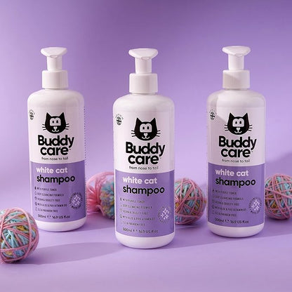 White Cat Shampoo by Buddycare - Brightening and Whitening Shampoo for Cats - Deep Cleansing, Fresh Scented - with Aloe Vera and Pro-Vitamin B5(16.90oz)