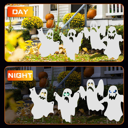OuMuaMua Outdoor Halloween Decorations Signs - 6pcs Ghost Decor Halloween Yard Signs with Stakes LED Light Up Eyes for Garden Yard Scary Decorations Outside