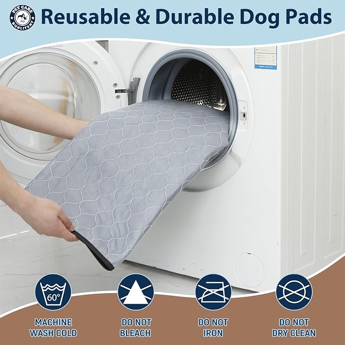 Washable Pee Pads for Dogs, Reusable Puppy Pads 48x48, 3 Pack, White Grey | Reusable, Fast Absorbent, Waterproof, Non-Slip, For Whelping, Training, Incontinence & Potty, For Dog Playpen, Crate, Car