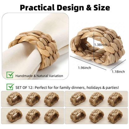 24 Pcs Napkin Rings Rattan for Thin Napkins, Handwoven Semicircle Wicker Napkin Holders for Boho Farmhouse Table Decor, for Thanksgiving, Weddings, Easter and Coastal Summer Parties