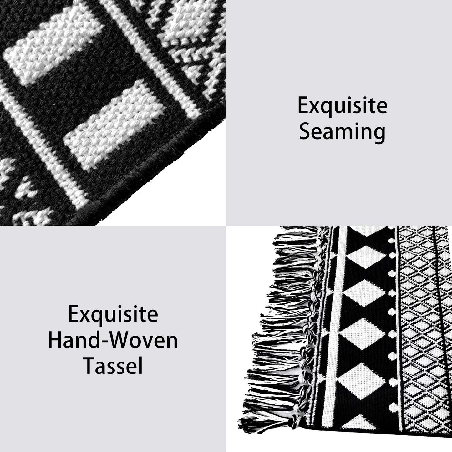 IOHOUZE Kitchen Hallway Runner Rug -2'x6' Boho Black White Entryway Runner Rugs for Halloween Decor/Fall Decor, Woven Indoor Outdoor Carpet Rugs, Washable Rag Rug for Bedroom/Bathroom/Laundry Room