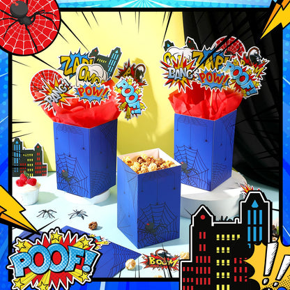 MotiMind 6 Sets 74 Pcs Spider Party Centerpieces Spider themed Party Decorations Table Toppers with Box Circus Sound Effect Cutouts and Sticks Tissue Paper for Baby Shower Birthday Decor