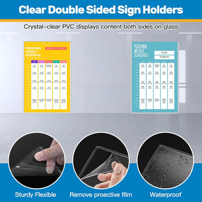 Magnetic Sign Holder 11 x 17, 20 Pack Rigid Magnetic Paper Holder Poster Display Frame, Clear Plastic Document Protectors with Magnet & Adhesive, Adhesive Frame for Wall Door Fridge Window