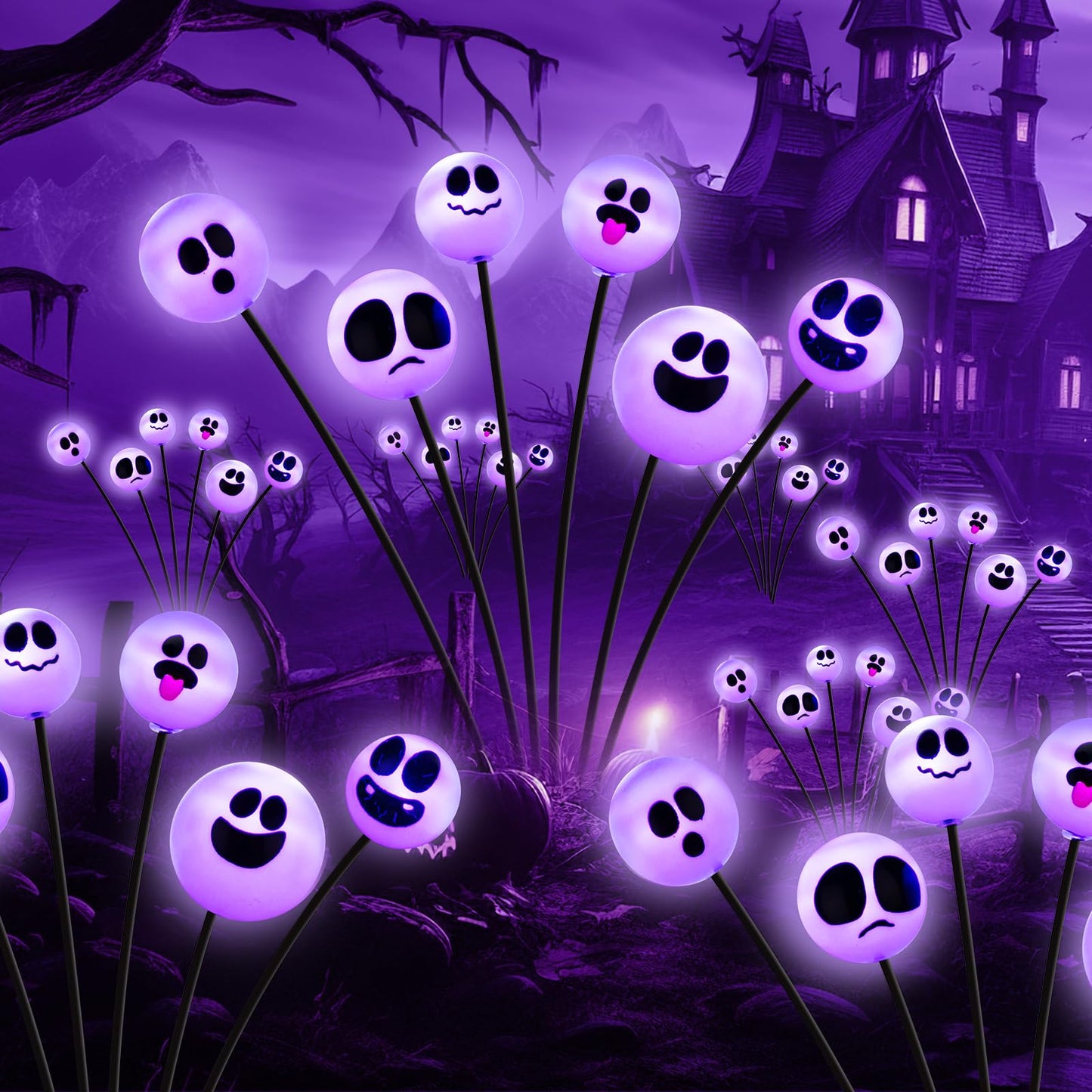 Tuanse 4 Pcs Outdoor Halloween Decorations Waterproof Halloween Solar Lights Scary Ghost Lights for Garden Yard Lawn Pathway (Purple)