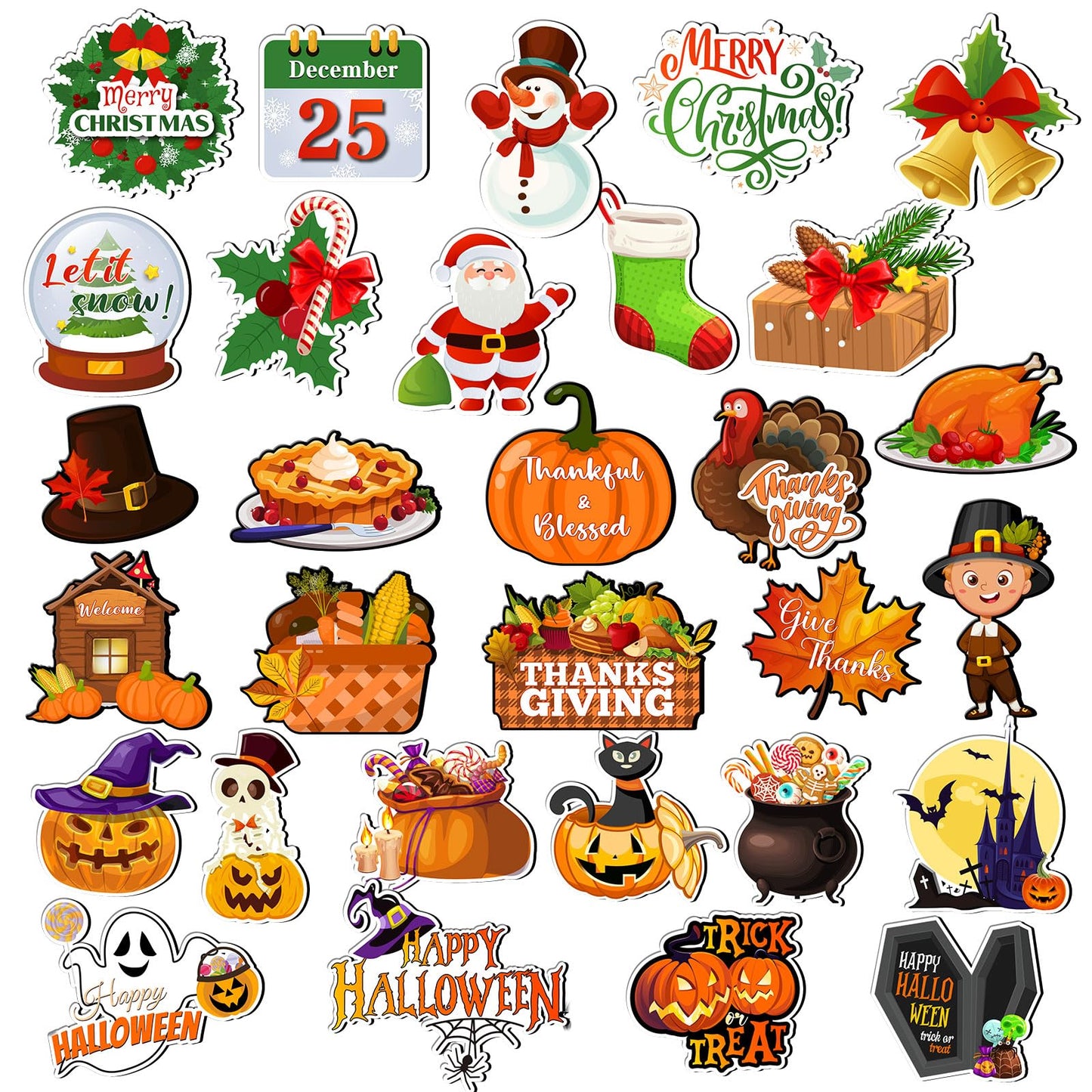 Funtery 30 Pcs Holiday Magnets Christmas Thanksgiving Pumpkin Refrigerator Magnets Set for Festival Locker Whiteboard Dishwasher Magnetic Kitchen Decorations Accessories for Home Classroom Office