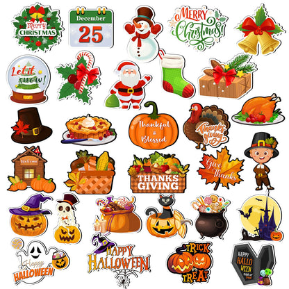 Funtery 30 Pcs Holiday Magnets Christmas Thanksgiving Pumpkin Refrigerator Magnets Set for Festival Locker Whiteboard Dishwasher Magnetic Kitchen Decorations Accessories for Home Classroom Office