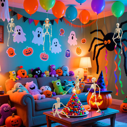 【5PCS 16 Inch Height】 Halloween Decorations Outdoor Indoor Halloween Skeleton Spooky Posable Skeletons Toy Small Skeletons Hanging Decor Movable Joints Decor Graveyard Haunted Party Accessories