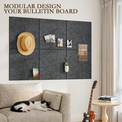 JBER Large Felt Bulletin Board 36" x 24" - 6 Pack Felt Wall Tiles, Cork Board Alternative to Use in Office & Home Decor, Classroom Decor, Vision Board to Display Your Photos(Dark Gray)