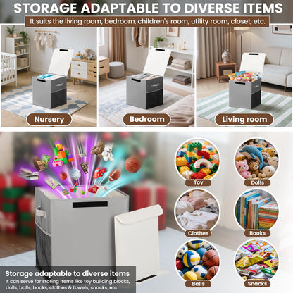 ADEHMDA 40L Large Toy Storage Box with Lid, Large Toy Box Chest for Kids, Girls and Boys, Nursery Room and Living Room, 13"x13" x16" - Grey