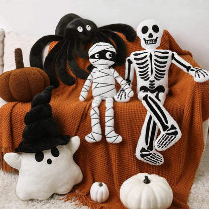 Halloween Decorations Plush Throw Pillows: Cute Teddy Fleece Skeleton Throw Pillow, Stuffed Skull Human Skeleton Cushion Halloween Decorations Indoor for Kids Home Sofa Bed Office Couch Living Room