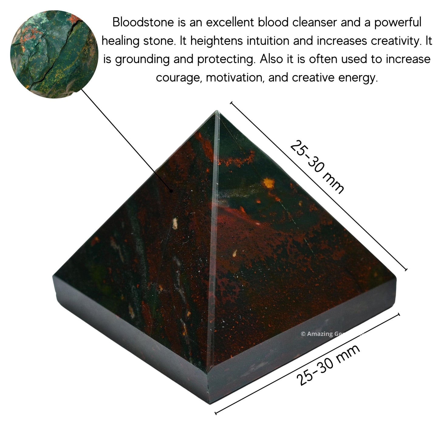 Amazing Gemstone Bloodstone Pyramid Crystal Healing Stones - 1" Great Pyramid Figurine of Natural Stone Pyramid for Meditation, Reiki, Chakra Balancing and Crystal Pyramids Grid