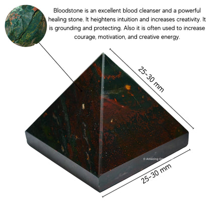 Amazing Gemstone Bloodstone Pyramid Crystal Healing Stones - 1" Great Pyramid Figurine of Natural Stone Pyramid for Meditation, Reiki, Chakra Balancing and Crystal Pyramids Grid