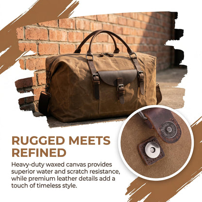 NEWHEY 55L Travel Duffel Bag, Waterproof Waxed Canvas & Leather Weekender Bag for Men, Large Carry-on Overnight Bag for 4-5 Day Business Trips & Weekend Getaways, Brown