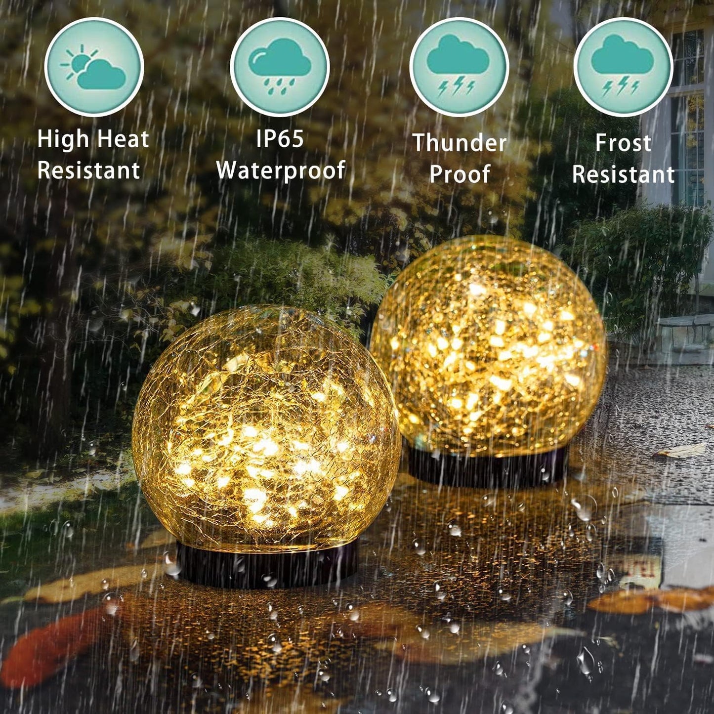 SyouHome Solar Garden Lights Outdoor Waterproof, 4 Pack Cracked Glass Ball Light, Ground Landscape Garden Decor, Solar Globe Decorative for Pathway/Patio/Lawn/Yard (Warm White, 4.7")