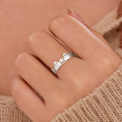AIBELOPY Cute Pumpkin Lantern Rings for Women Men 925 Sterling Silver Halloween Ring Jack-O-Lantern Ghost Ring Wide Band Rings Halloween Christmas Gift (Silver, 9)