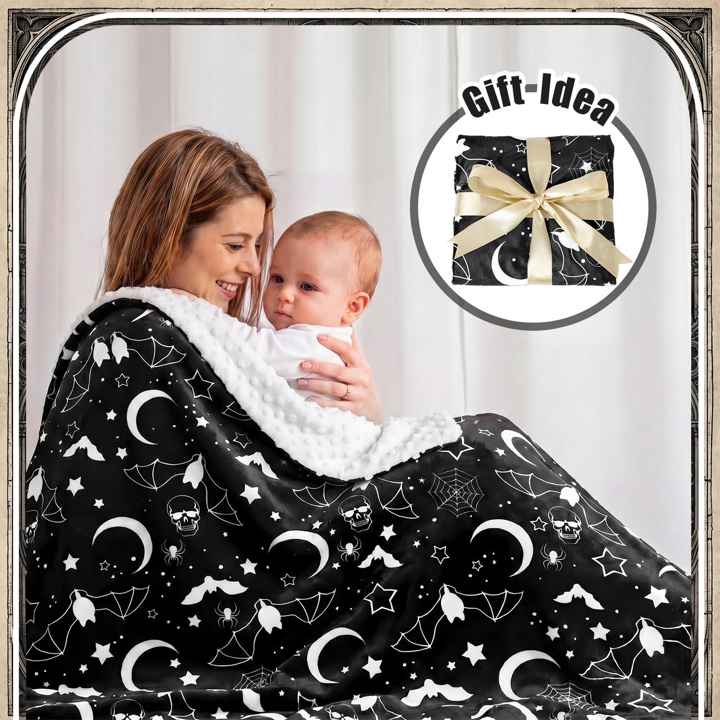 Gilprop Halloween Gothic Baby Blanket Soft Bat Moon Flannel Newborn Gothic Throw Blanket Goth Stuff for Newborn Girls Boys Nursery Halloween Bedroom Sofa Crib Decor 40 x 30 Inch
