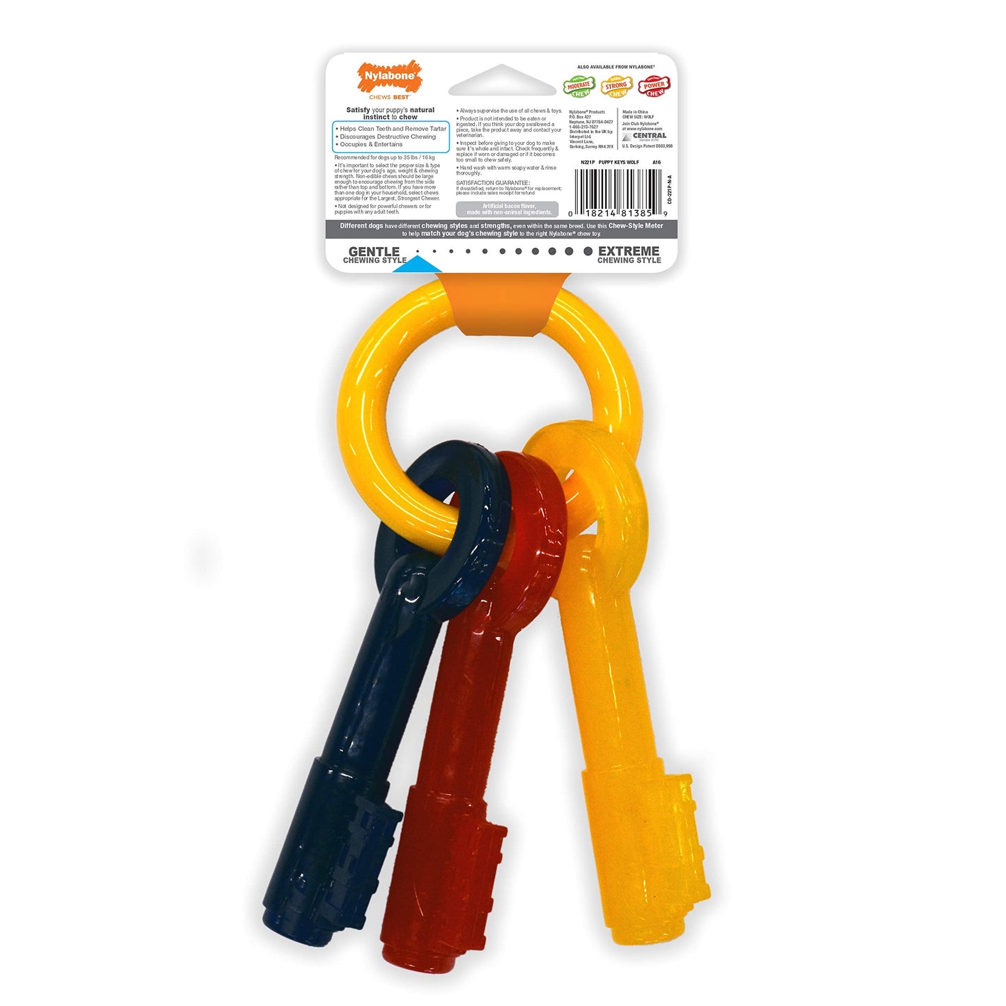Nylabone Puppy Chew Key Ring Toy, Toys for Teething Puppies, Multi Color, Bacon Flavor, Medium - Up to 35 lbs, 1 Count
