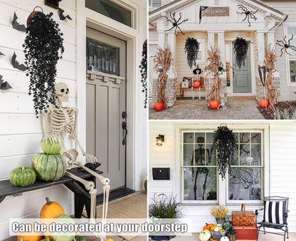 RECUTMS Black Hanging Flowers Faux Hanging Plants Black Artificial Hanging Plant Fake Greenery Faux UV Resistant Hanging Vines Plant for Indoor Outdoor Wedding Halloween Party Fall Wall Decor 3 Packs