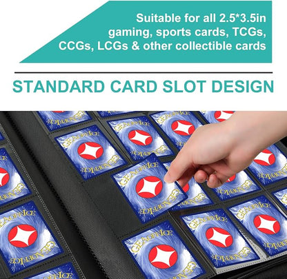GEAoffice 16 Pocket Trading Card Binder for 1000+ Cards, Ringless Side-Loading 4x4 Card Binder with Zipper Closure, PU Leather 1024 Card Binder for MTG/TCG/Baseball/Sports&Game Cards, Turquoise