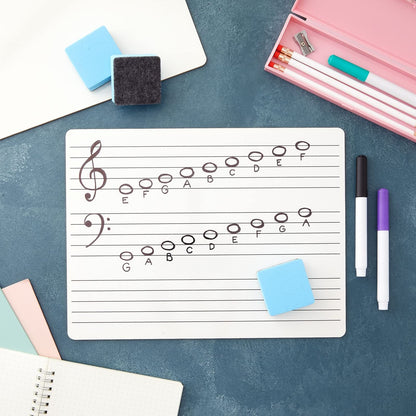 Bright Creations 12-Pack Classroom Music Staff Dry Erase Boards - 9 x 12 Inch Double-Sided Lapboards & Graph Whiteboard - Music Teaching Aids with Erasers