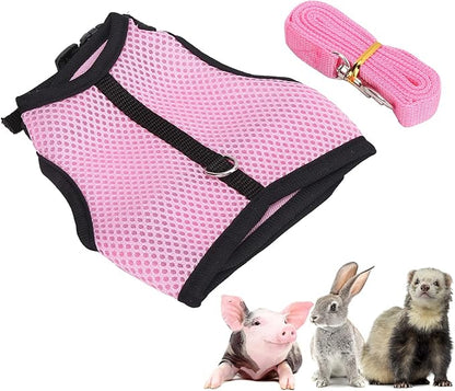 Pet Pink Mesh Traction Harness Chest Back with Leash for Rabbit Guinea Pig Pet Supply(M-Pink)