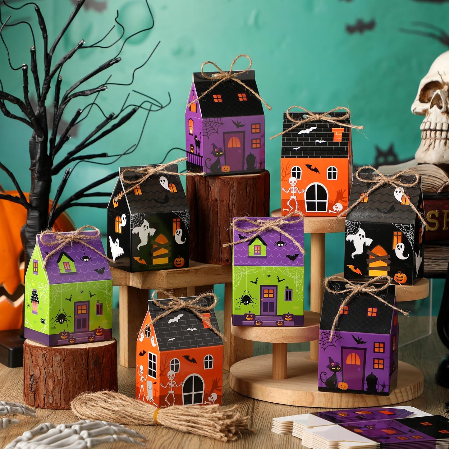 Zhanmai 48 Pcs Halloween Candy Treat Boxes Castle House Mini Halloween Party Favor Box Small Paperboard Gift Container for Holiday Party Treat Cookie Goodie Snack Gift Packaging